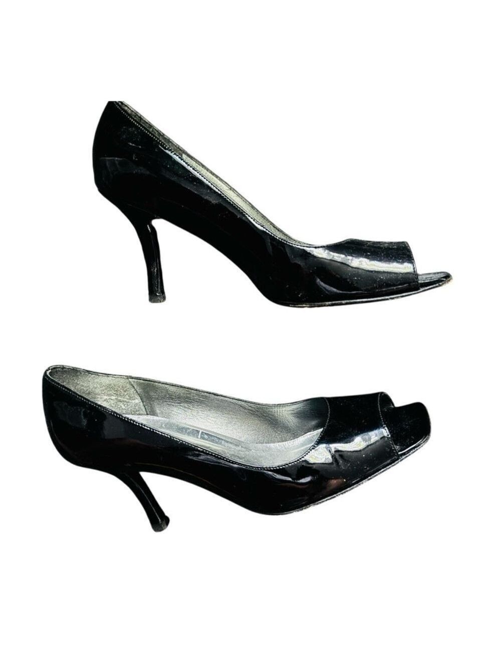 Stuart Weitzman Black Patent Leather Peep-Toe Pumps 3.5” Stiletto Heels Size 8M
